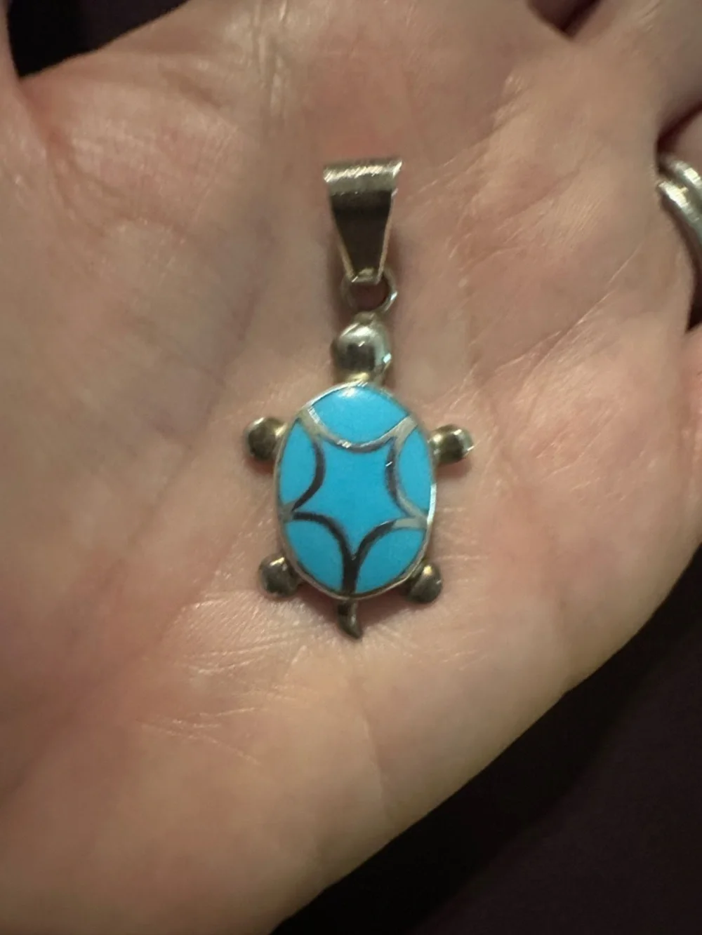 Sterling Silver Turtle Pendant with Turquoise Inlay - Picture 2 of 5